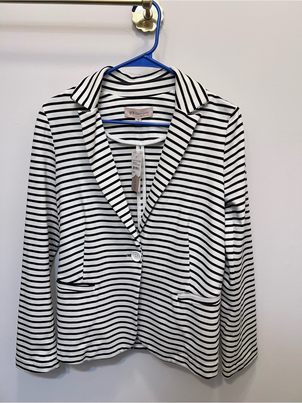 Philosophy Black and White Striped Single-Button Blazer